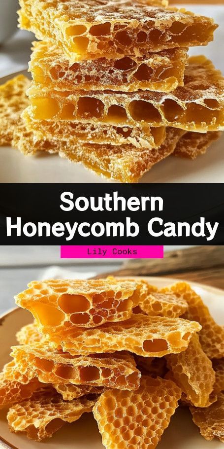 Crispy Southern Honeycomb Candy - Dive into the delightful crunch of homemade honeycomb candy, a Southern favorite that's easy to create in your own kitchen. #HoneycombCandy #SouthernSweet #CandyMaking #DessertRecipe #DIYCandies #SweetTooth #BakingFun #HomecraftedTreats #EasyCandyRecipe #SouthernDelights Honeycomb Candy Recipe Homemade, Easy Honeycomb Recipe, Homemade Honeycomb Candy, Honeycomb Candy With Honey, Flavored Honey Recipes, Honeycomb Candy Recipe, Honey Hard Candy Recipe, Bit O Honey Recipe, Honey Candy Recipe