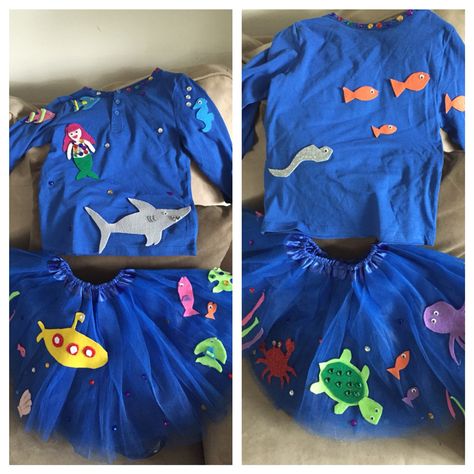 Under The Sea Clothing Ideas, Under The Sea Diy Costumes, Ocean Costume Diy, Under The Sea Costumes Diy Easy, Diy Ocean Costume, Ocean Costume Ideas Sea Theme, Sea Costume Diy, Under The Sea Dress Up Ideas, Diy Under The Sea Costumes