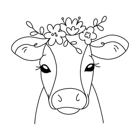 Cute cow with a bouquet of flowers outli... | Premium Vector #Freepik #vector #cartoon-sketch #line-drawing #animal-drawing #black-white-illustration Cow Outline Tattoo, Flowers Outline, Cow Icon, Cow Drawing, A Bouquet Of Flowers, Cute Cow, Cute Cows, Tattoo Styles, Premium Vector