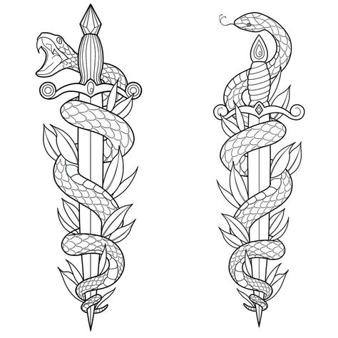 🚀 𝚂𝚔𝚢 𝚁𝚘𝚌𝚔𝚎𝚝 🌙 on Instagram: “Snakes with daggers flash Email me for tattoo inquiries. 💌: skyrockettattoos @ gmail . . . #flashtattoo flashsheet #snaketattoo…” Knife Snake Tattoo Design, Snake Around Dagger Tattoo, Snake With Swords Tattoo, Snake Eyes Dice Tattoo, Snake And Arrow Tattoo, Knife Snake Tattoo, Knife And Snake Tattoo, Loki Dagger Tattoo, Snake And Dagger Tattoo Design