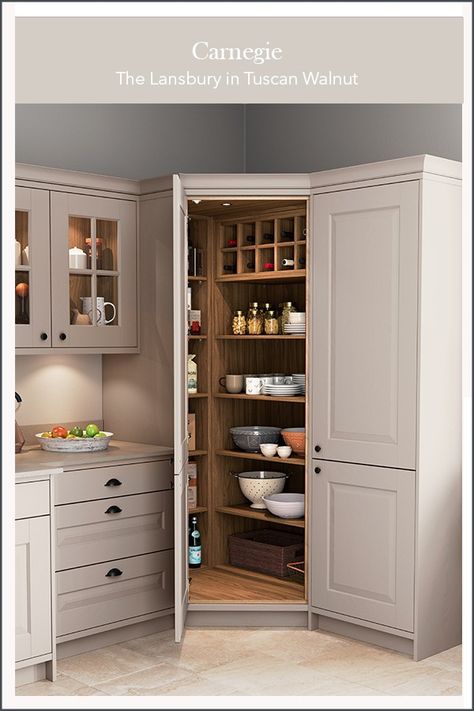 This is a wonderful country kitchen with the detailed shaker kitchen in two warm grey tones with a large kitchen island, dresser kitchen cabinets, large kitchen mantle and a corner pantry – The Lansbury. Masterclass Kitchens distribute kitchens across to independent retailers across England, Wales and Scotland Kitchen Mantle, Kitchen Storage Ideas, Corner Pantry, Desain Pantry, Kabinet Dapur, Kitchen Pantry Design, Diy Kitchen Storage, Kitchen Corner, Shaker Kitchen