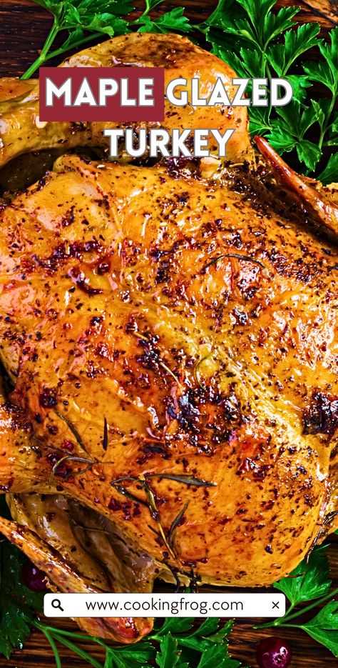 Delight in the harmonious fusion of sweet maple and savory turkey with this Roasted Maple-Glazed Turkey Recipe. Every bite promises a burst of flavors, from the succulent meat to the caramelized, maple-infused exterior. This recipe transforms a traditional roast turkey into a centerpiece dish, perfect for festive occasions and memorable family gatherings. The rich, amber glaze not only enhances the turkey's flavor but also gives it a stunning, glossy finish. Fool Proof Turkey Recipe, Maple Bourbon Turkey Glaze, Maple Butter Glazed Turkey, Savory Turkey Recipe, Turkey For A Crowd, Split Turkey Recipes, Maple Turkey Recipes Thanksgiving, Unique Turkey Recipes Thanksgiving, Maple Bourbon Glazed Turkey