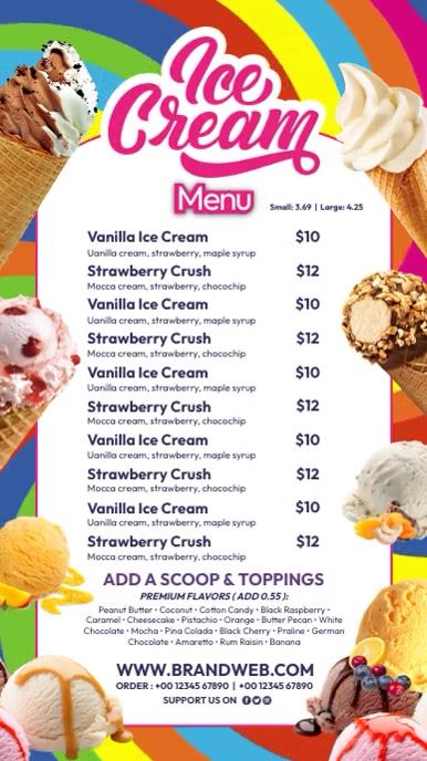 1,060+ customizable design templates for ‘ice cream menu’ Ice Cream Menu Ideas, Ice Cream Menu Design Ideas, Ice Cream Menu Design, Ice Cream Menu Board, Menu Ice Cream, Ice Cream Cups Design, Ice Cream Flavors List, Ice Cream Display, Free Menu Templates