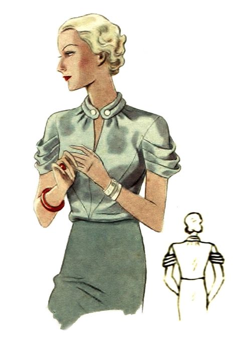 Vintage 88cm/34 Bust Size 1930s Short Pleated Sleeve Blouse Sewing Pattern - Etsy 1930s Fashion Plates, Pleated Sleeves Blouse, 60s Vintage Fashion, Vintage Sewing Patterns Free, Blouse Sewing Pattern, Blouse Sewing, 30s Fashion, Retro Glam, Vintage Dress Patterns