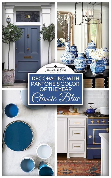 Pantone's Color of the Year for 2020 is Classic Blue, and today we're talking about how and where to decorate using this versatile shade! Decorating with Blue!---> decoratingwithblue pantonecoloroftheyear blueandwhite  frenchfarmhouse frenchcountry countryfrench designtrends paintcolors paintcolortrends Decorating With Blue, Remodel Fireplace, Remodel Farmhouse, Decoration Logo, Blue And White Living Room, Victorian Home Interior, Trending Paint Colors, Blue White Decor, Interior Minimalista