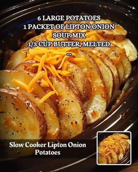 Jamie Oliver Recipes | 🧅🥔 Perfect for busy nights | Facebook Lipton Potatoes, Potato Receipts, Mini Crockpot Recipes, Onion Potatoes, Potatoes Casserole, Cindy Smith, Slow Cooker Potatoes, Lipton Onion Soup Mix, Grandma Cooking