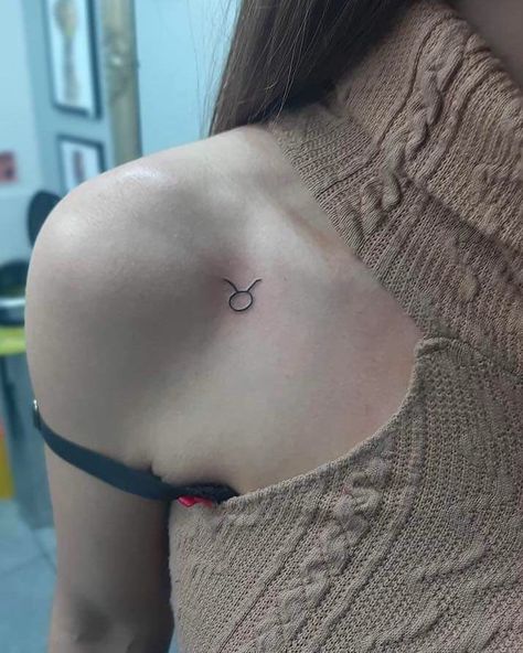 Taurus Symbol Tattoo, Taurus Symbol, A Small Tattoo, Taurus Symbols, Taurus Tattoo, Collarbone Tattoo, Taurus Tattoos, Symbol Tattoo, Cute Tiny Tattoos