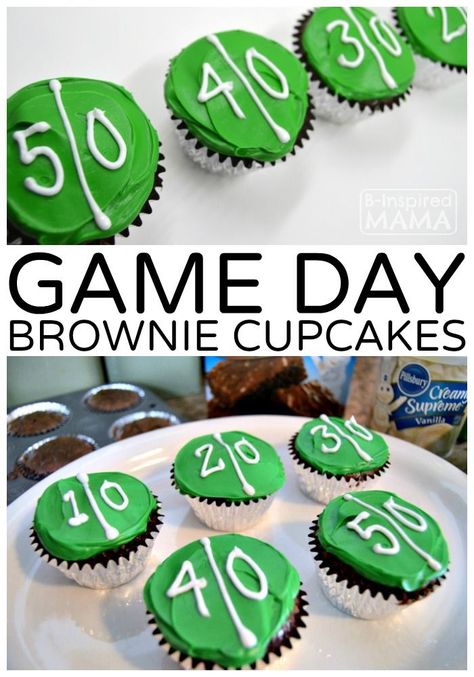 Easy Game Day Brownie Cupcakes - Our New Football Game Watching Family Tradition - Perfect Idea for a Super Bowl Party, Too!  Sponsored by the J.M. Smucker Company #MixUpAMoment Desserts Superbowl, Football Party Treats, Football Brownies, Bowl Desserts, Football Desserts, Desserts Nutella, Sandwich Vegetarian, Superbowl Desserts, Football Super Bowl