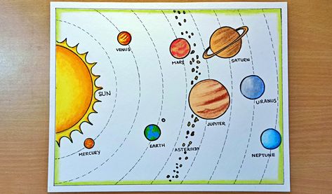 solar system drawing step by step easily Solar System Sketch Art, How To Make Solar System, Solar System Drawing Simple, Solar System Drawing Art, Easy Solar System Drawing, Solar System Drawing For Kids, Hiroshima Nagasaki Day Poster, Solar System Sketch, Drawing Of Solar System