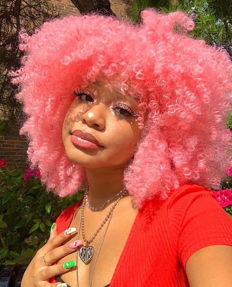 Black And Pink Wig, Afro Wigs For Black Women, Short Afro, Afro Wigs, Wig With Bangs, Curly Wig, Wigs For Black Women, Bangs, Black Women