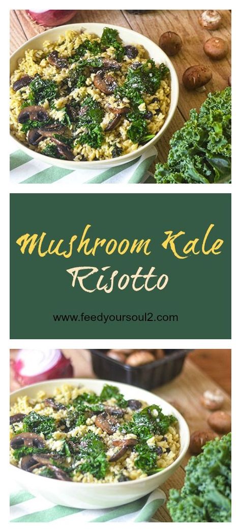 Mushroom Kale Risotto, Kale Risotto Recipes, Kale Risotto, Mushroom Kale, Mushroom Kale Recipes, Kale Mushroom Recipe, Vegan Risotto, Mushroom Risotto, Kale Recipes