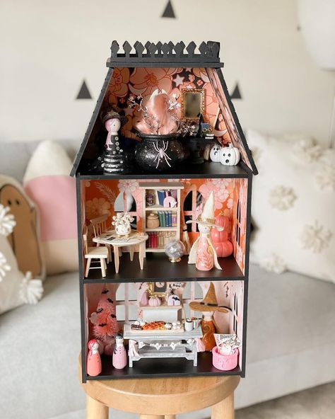 Happy First day of October! So excited to share the outcome of this @michaelsstores DIY Halloween house! I decided to dedicate each floor… | Instagram Happy First Day Of October, First Day Of October, Dollhouse Collection, Dollhouse Design, Mini Doll House, Dollhouse Miniatures Diy, Cardboard House, Peg Doll, Miniature Diy