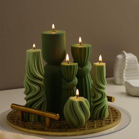 Amazon.com: Threlaco 6 Pcs Small Pillar Candles Aesthetic Candle Modern Ribbed Candles Set Cute Soy Wax Scented Ribbed Candle Twirl Geometric Decorative Candles for Home Decor for Living Room Bathroom (Brown) : Home & Kitchen Ribbed Candles, Green Pillar Candles, Bathroom Green, Candle Modern, Aesthetic Candle, Candles Aesthetic, Decorative Candles, Home Decor For Living Room, Day Glow