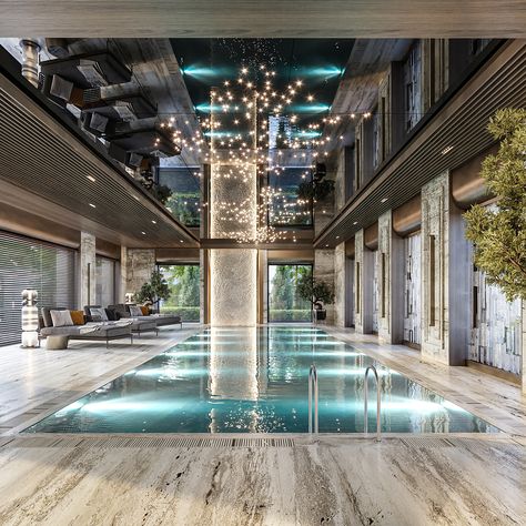 Luxury Pools Indoor, Indoor Swimming Pool Design, Nyc Penthouse, Zen Interiors, Unique Bedroom Design, Luxury Houses Mansions, Architecture Company, Indoor Swimming Pool, Small House Interior