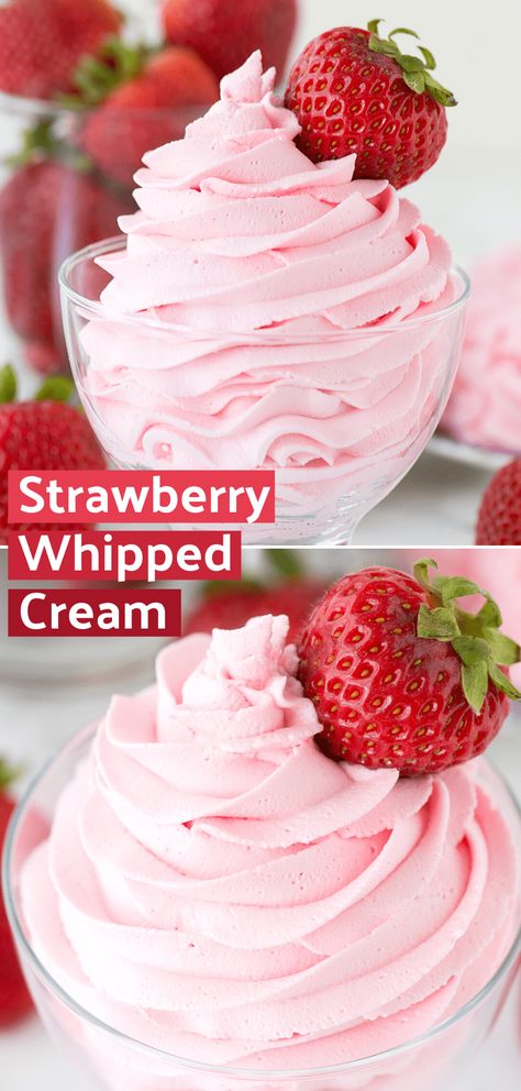 This homemade strawberry whipped cream is a lick-the-bowl-clean type of recipe! The feedback I get on this recipe is that everyone goes crazy over it, and it’s so easy - winner! With only 3 ingredients, you’ll have strawberry whipped cream to frost cupcakes, cake and pie. Strawberry Cream Recipe, Strawberry Cream Dessert, Strawberries Blonde, Drawing Strawberries, Shortcake Strawberries, Strawberries Drawing, Strawberries Pie, Strawberries Photography, Strawberries Shortcake