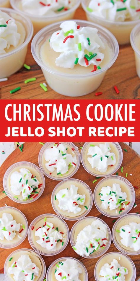 Sugar Cookie Jello Shots, Best Christmas Cocktails, Xmas Drinks, Christmas Drinks Alcohol Recipes, Christmas Drinks Recipes, Christmas Party Drinks, Christmas Drinks Alcohol, Christmas Sugar Cookie, Jello Shot Recipes