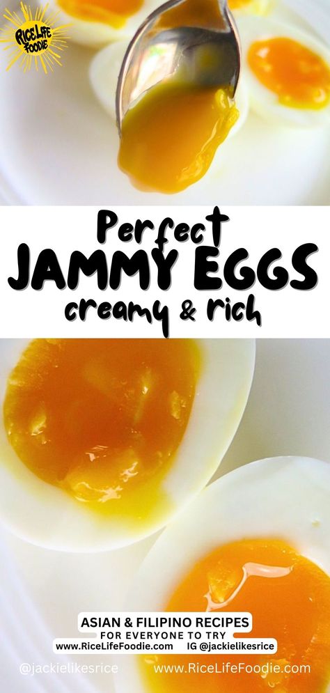 how-to-make-jammy-eggs 7 Minute Egg, Soft Boiled Eggs For Ramen, 6 Minute Egg, Jammy Eggs Recipe, 3 Minute Egg, Egg Cooker Recipes, Ways To Use Eggs, Seasoned Eggs, Ramen Egg Recipe