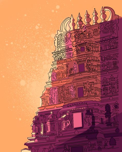 Indian Temple Illustration Art, Tamil Temple Art, Tamil Nadu Culture Illustration, Tamil Art Paintings, Tamil Illustration Art, Tamil Wall Art, Tamilnadu Wallpaper, Tamil Culture Illustration, Tamil Nadu Illustration