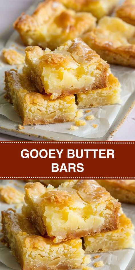 Discover the perfect blend of buttery goodness and creamy sweetness with our Gooey Butter Bars recipe! Easy to make and utterly delicious, these bars are sure to impress. Butter Gooey Bars, Vanilla Bars Desserts, Butter Squares Bar Recipes, Velvety Cream Cheese Gooey Bars, Oort Gooey Butter Bars, Ooey Gooey Lemon Bars, Chest Bars Dessert, Chess Bars Recipe Gooey Butter Cake, Old School Peanut Butter Bars