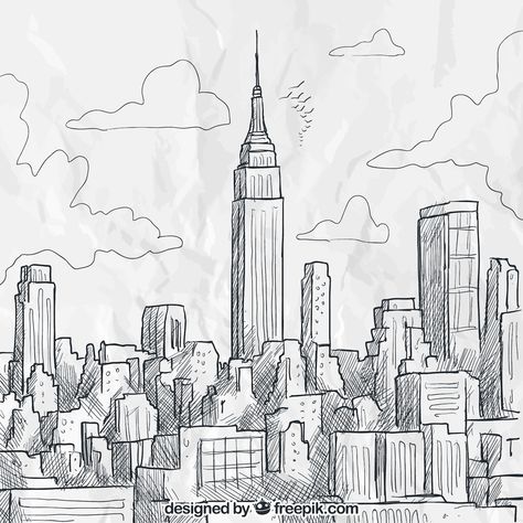 Empire State Building, New York City, Pencil Drawing, Empire State, Premium Vector, Cityscape, New York Skyline, Graphic Resources, York City