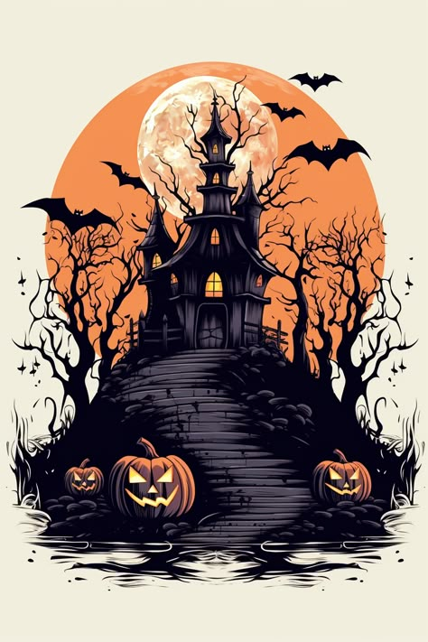 Drawing Ipad, Minimalist Sticker, Haunted House Diy, Halloween Castle, Spooky Ideas, Stylized Art, Halloween Idea, Wallpaper Fall, Witchy Art