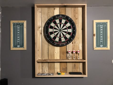 Darts Board Ideas, Backyard Shed Bar Ideas, Dartboard Wall, Darts Scoreboard, Shed Bar Ideas, Basement Game Room Ideas, Custom Dart Board, Dart Board Wall, Man Cave Colors