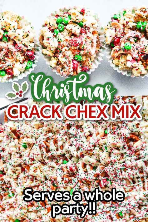 Two photo collage of holiday snack mix on a tray and in muffin cups with text overlay. Christmas Trash Mix Recipes, Exam Snacks, Sweet Snack Mix Recipes, Popcorn Mix Recipes, Chex Mix Recipes Sweet, Sweet Snack Mix, Christmas Snack Mix, Sweet Chex Mix, Sweet Chex