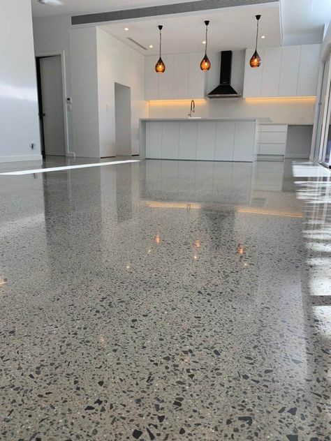 Polished Concrete Kitchen, Concrete Floors In House, Countertops Black, Concrete Countertops Over Laminate, Concrete Countertops Kitchen Diy, Concrete Countertops Colors, Concrete Countertops Bathroom, Countertops Diy, Polished Concrete Floors