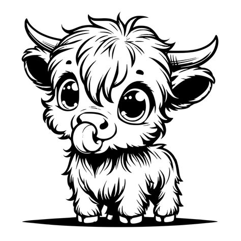 Highland Cow Tattoo, Chest Tattoo Ideas, Cow Tattoo, Cow Coloring Pages, Highland Cow Art, Cow Drawing, Chest Hair, Free Svgs, Adult Coloring Designs