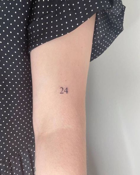 Small Tattoo Placement Ideas Arm, Tattoo Numero, 24 Tattoo, Number Tattoo Fonts, Numbers Tattoo, 24 Number, Tattoo Minimal, Number Tattoo, Number Tattoos