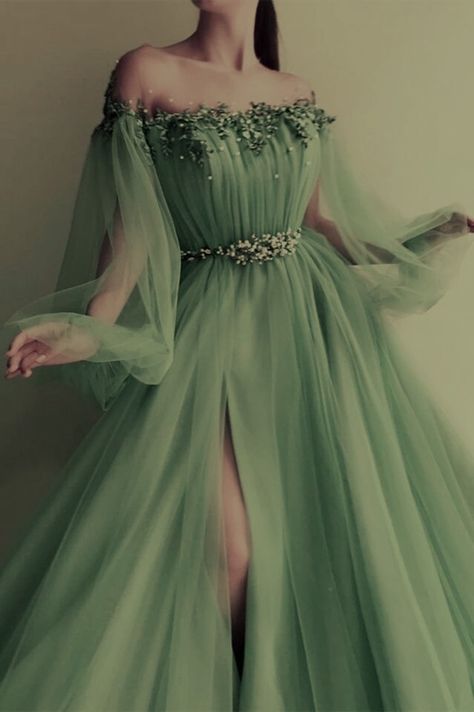 Baby Green, Tulle Sleeves, Dress Tulle, Tulle Prom Dress, Classy Women, Manners, Green Dress, Prom Dress, Prom