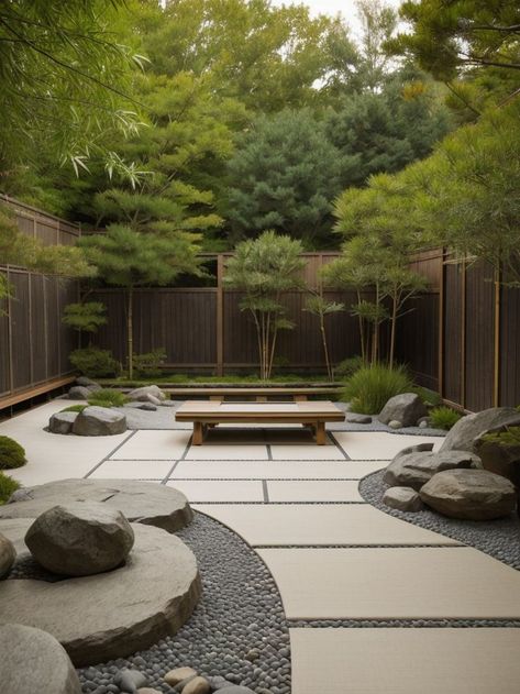 Zen Sand Garden Backyard, Yard Zen Backyard, Zen Garden Pathway, Japanese Zen Garden Design, Japandi Garden Design, Asian Garden Backyard, Asian Garden Ideas, Zen Patio Ideas, Japanese Yard