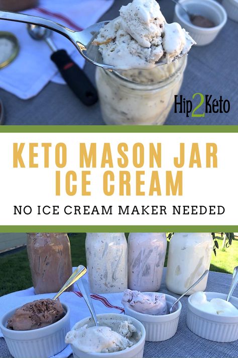 Here is a keto dessert recipe that is made with just 3 ingredients. Our homemade mason jar ice cream does not require an ice cream maker. There are different flavor options for a refreshing summer treat. Ice Cream Mason Jars, Mason Jar Ice Cream Recipe, Mason Jar Ice Cream, Jar Ice Cream, Quick Keto Dessert, Keto Friendly Ice Cream, Craving Ice Cream, Ice Cream Recipes Machine, Easy Ice Cream Recipe