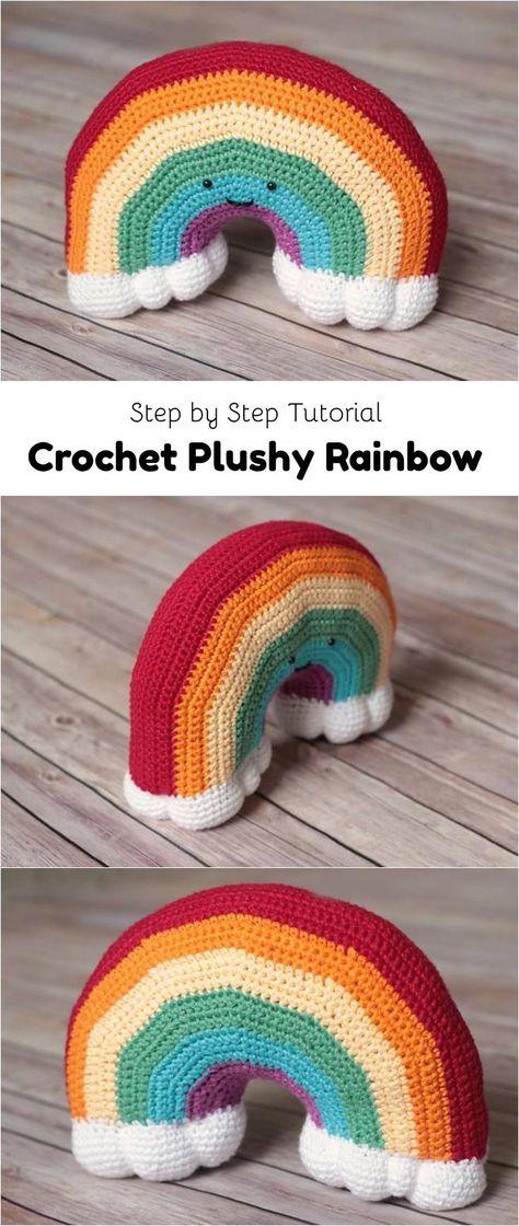 Crochet Plushy Rainbow Rainbow Crochet Blanket Pattern, Crochet Blanket Rainbow, Crochet Pillow Patterns Free, Rainbow Pillow, Doll Plushies, Crochet Pillow Cover, Baby Crochet Patterns Free, Crochet Pillow Pattern, Rainbow Crochet