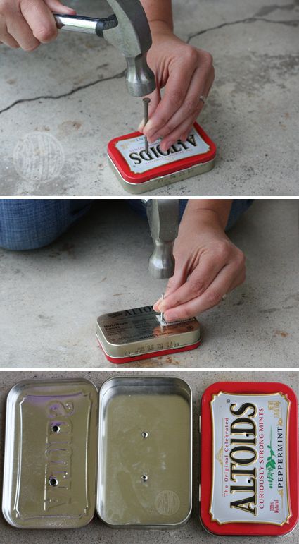 Altoid Tin Mini Toolboxes for Father's Day by Brenda Ponnay for Alphamom.com #FathersDay #FathersDayCraft #DIYGift #CraftGift #Crafting #DIYGiftIdea Small Tins Ideas, Tin Container Crafts, Tin Gifts For Him, Metal Box Ideas, Tin Box Crafts, Altoids Tin Crafts, Altoids Box Ideas, Mint Tin Crafts, Tin Crafts