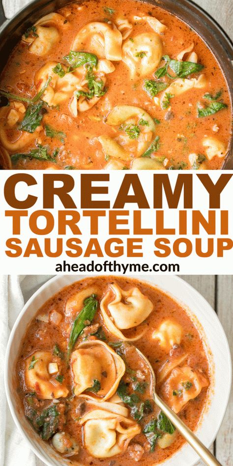 Trader Joe’s Tortellini Soup, Dinners For A Rainy Day, Dinner Recipes Rainy Day, Rainy Day Meals Comfort Foods, Rainy Day Recipes Dinners, Rainy Day Food Ideas, Creamy Tortellini Soup With Sausage, Rainy Day Soup, Rainy Day Dinner Ideas