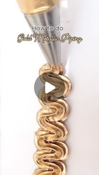 Lily Vanilli Bakery, London on Instagram: "Here’s how to create stunning gold shells, waves and rosettes.  We used an Ateco 18 tip, sweet sticks gold powder and extra virgin olive oil to achieve a smooth shiny finish.   #PipingTechniques #CakeDecoratingTips #CakeDesign #PipingHacks" Gold Decorated Cake, Gold Frosting Buttercream, Gold Icing Buttercream, Fondant Decorations On Buttercream Cake, How To Make Gold Icing, How To Use Cake Decorating Tips, Gold Icing How To Make, Rose Gold Icing, Gold Frosting