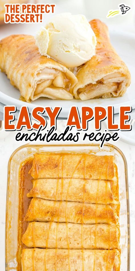 Apple Enchiladas Apple Enchiladas Recipe, Soft Apples, Apple Enchiladas, Apple Pie Enchiladas, Tortilla Dessert, Cherry Pineapple Dump Cake, Enchilada Ingredients, Gluten Free Wraps, Canned Apples