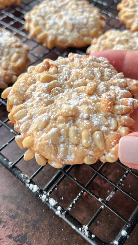 Pignoli Cookies - The Modern Nonna Gluten Free Pignoli Cookies, Italian Filled Cookies, Italian Pignoli Cookies, The Modern Nonna Recipes, Joanna Gaines Cookies, Traditional Cookie Recipes, Vietnamese Cookies, Italian Nut Roll Cookies, Pignoli Cookies Recipe Italian