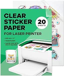 Clear Sticker Paper for Laser Printer (20 Sheets) - Vinyl Sticker Paper for Laser Printer - 8.5 x 11 - Glossy - Sticker Paper for Printer - Sticker Paper for Laser Printer Decal Printer, Printer Sticker, Stickers At Home, Printable Vinyl Sticker Paper, Personalized Stickers Labels, Printable Sticker Paper, Clear Vinyl Stickers, Sticker Printer, Vinyl Sticker Paper