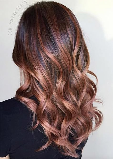 Rose Brown Hair Trend: 23 Magical Rose Brown Hair Colors to Try - Glowsly #lightbrownhair #brownhairbalayage Rose Brown Hair, Brown Hair Trends, Brunette Ombre, Gold Hair Colors, Hair Color Rose Gold, Brunette Balayage, Balayage Blonde, Brown Hair Balayage, Brown Balayage