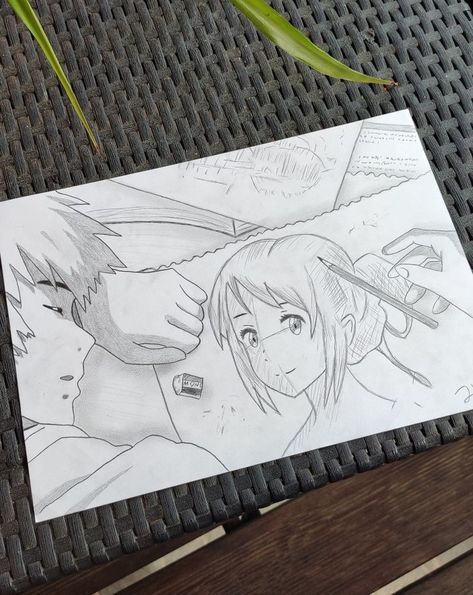 Your Name Anime Drawing Pencil, Your Name Drawing Easy, Your Name Drawing Sketch, Your Name Anime Sketch, Your Name Drawing Pencil, Anime Pencil Drawings, Your Name Anime Drawing, Aesthetic Pencil Art, Your Name Sketch