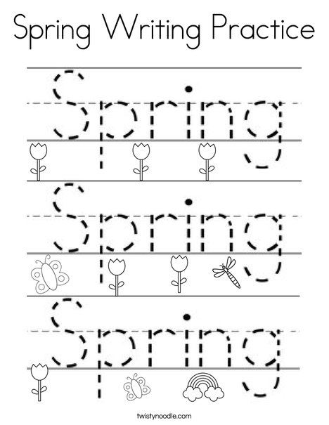 Spring Writing Practice Coloring Page - Twisty Noodle Spring Writing Activities Preschool, April Tracing Worksheet, Spring Prek Worksheets, April Learning Activities, Spring Preschool Writing Activities, Spring Tracing Sheets Preschool, Spring Language Activities Preschool, Pre K Spring Activities, Spring Writing Activities