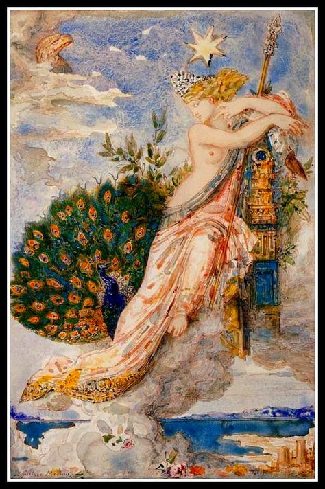 ►Greek Mythology: “Hera, Zeus’ Wife” / Poetry: “Two Poems”.- | La Audacia de Aquiles Juno Goddess, Musée Gustave Moreau, Gustave Moreau, Greek And Roman Mythology, The Peacock, Mythology Art, Arte Inspo, Classical Art, Greek Goddess