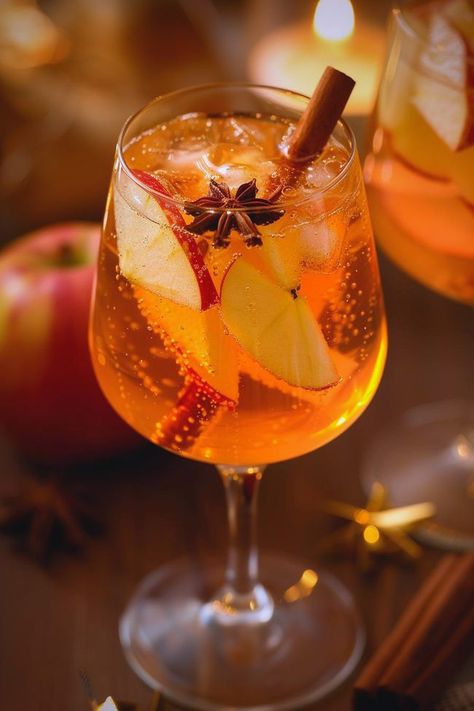 Autumn Sparkling Cider Spritz Autumn Prosecco Cocktails, Apple Cider Prosecco, Spritzer Drink, Fall Cider, Spiked Cider, Beer Brewing Recipes, Cider Bar, Spritz Cocktail, Champagne Drinks