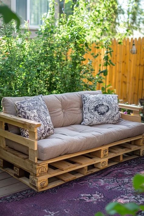 "Elevate your outdoor space with the charm of a DIY Pallet Wood Sofa! 🪑🛠️ A great way to blend function and style in your garden or patio. 🌿✨ #PalletOutdoorFurniture #DIYGarden" Pallet Patio Furniture Diy, Diy Pallet Sofa, Pallet Patio Furniture, Pallet Patio, Pallet Sofa, Diy Sofa, Pallet Furniture Outdoor, Wood Sofa, Diy Pallet