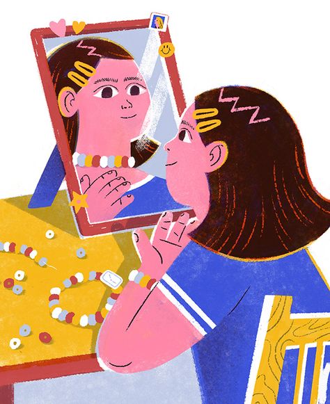 Looking At The Mirror Illustration, Looking In Mirror Illustration, Mirror Illustration Art, Mirror Graphic Design, Looking At Mirror, Mirror Flat, Mirror Cartoon, Mirror Illustration, Mirror Drawings