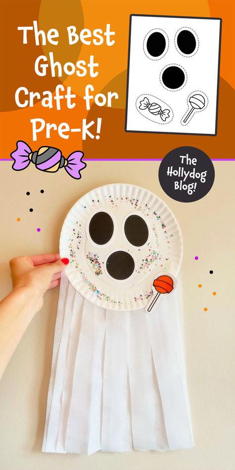 Print your free cutouts and make The Best Ghost Craft for Preschool!  Ghost Craft | Halloween Craft | Paper Plate Crafts | Preschool Ghost Craft Halloween Project For Preschool, Halloween Crafts Preschool Handprint, Easy Halloween Craft Preschool, Easy Class Halloween Craft, Halloween Craft Ghost, Ghost Craft For Kindergarten, Ghost Arts And Crafts For Preschool, Preschool Halloween Crafts Fine Motor, Day Night Craft