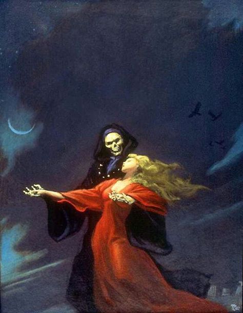 Grim Reaper Michael Whelan, Red Dress, Skeleton, Dancing, A Woman, Red, Black, Art