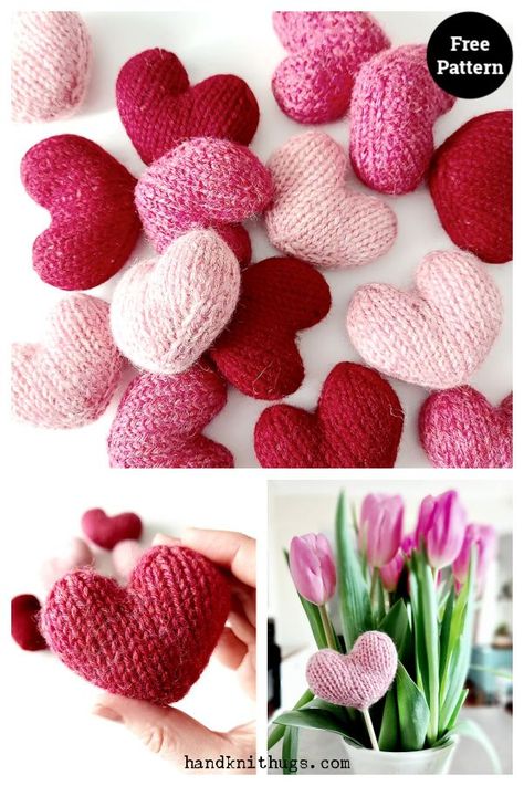 Little Wool Hearts Free Knitting Pattern Wool Hearts, Knitted Heart Pattern, Knitting And Crocheting, Knitted Heart, Making A Bouquet, Christmas Hearts, Knitted Wit, Fabric Ornaments, Rocking Chairs